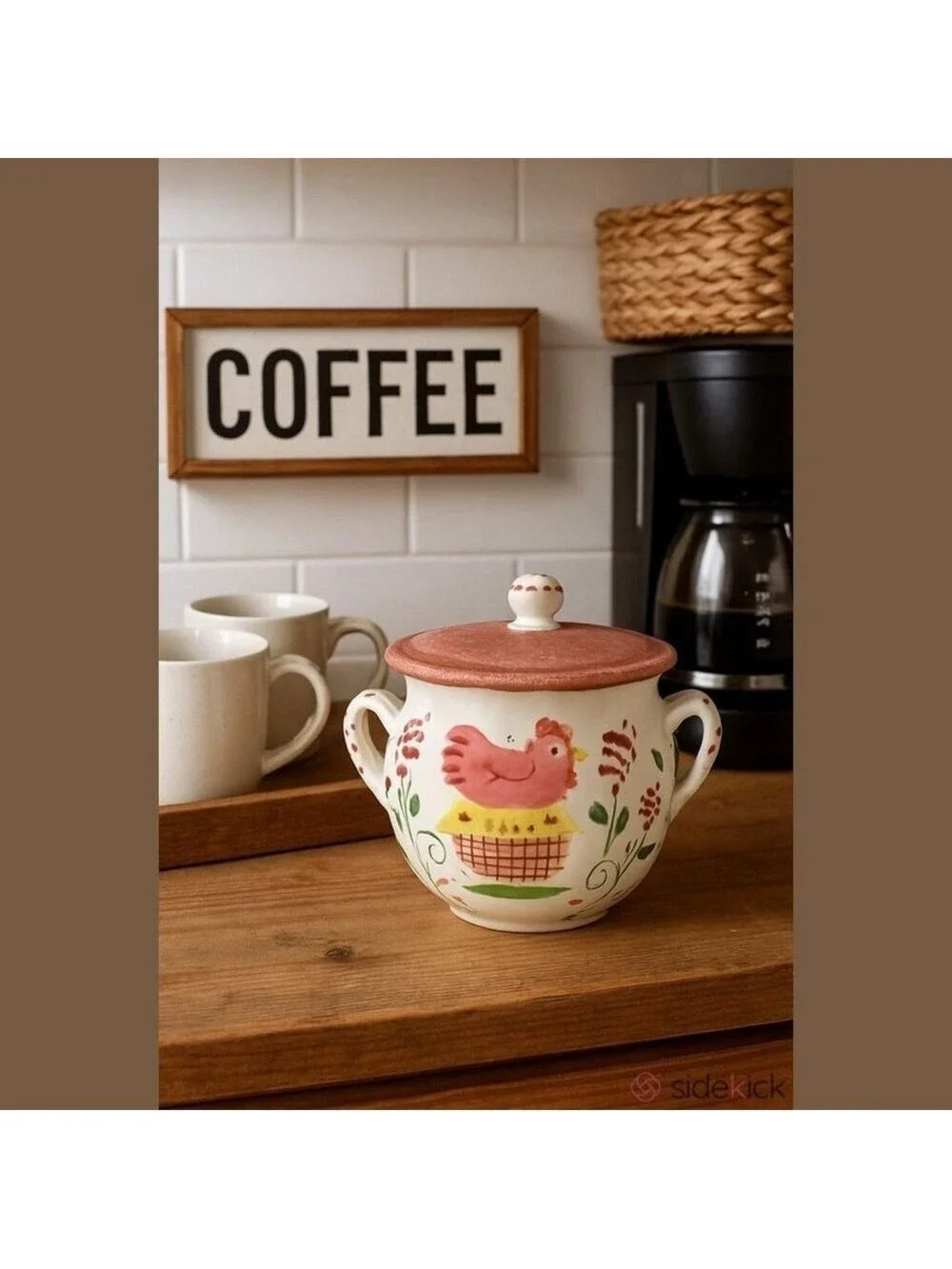 Farmhouse Hen Cookie Jar Sugar Bowl - Cottagecore Ceramic Country Kitchen Decor